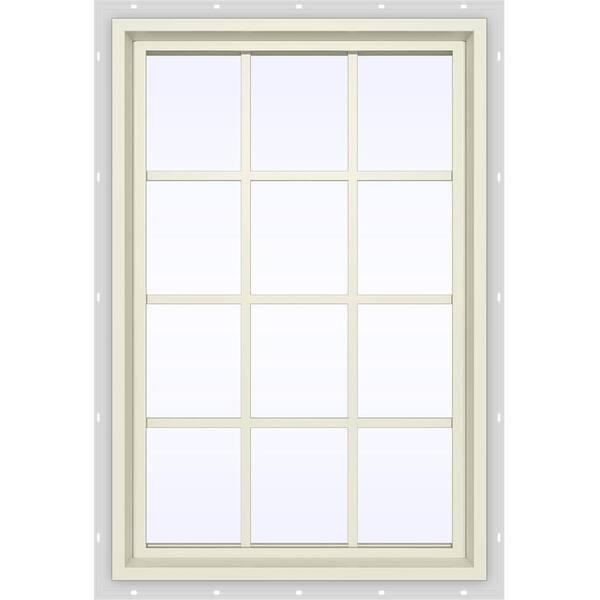 JELD-WEN 35.5 in. x 47.5 in. V-4500 Series Cream Painted Vinyl Fixed Picture Window with Colonial Grids/Grilles