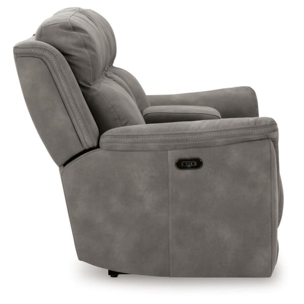 Next-Gen DuraPella 76 in. Solid Faux Leather 2-Seat Power Reclining Loveseat with Console and USB Ports in Gray