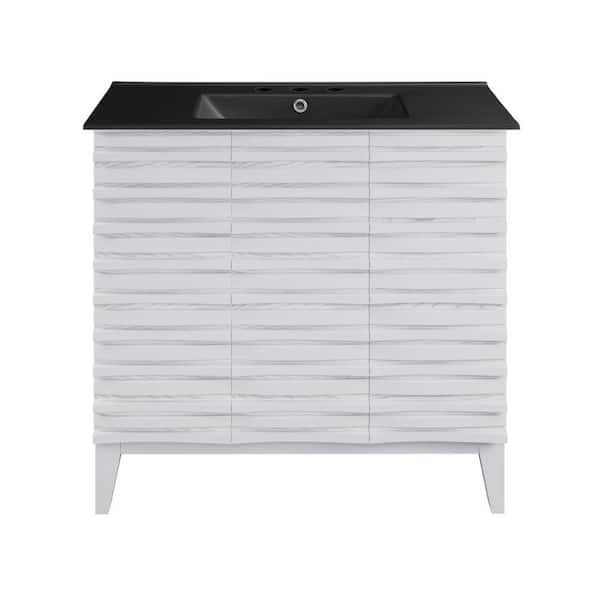 Swiss Madison Cascade 36 in. White Oak Bathroom Vanity with Black, 3-Hole Ceramic Sink Top