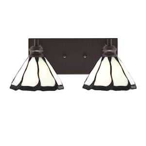 Albany 16 in. 2-Light Espresso Vanity Light with Pearl & Black Flair Art Glass Shades