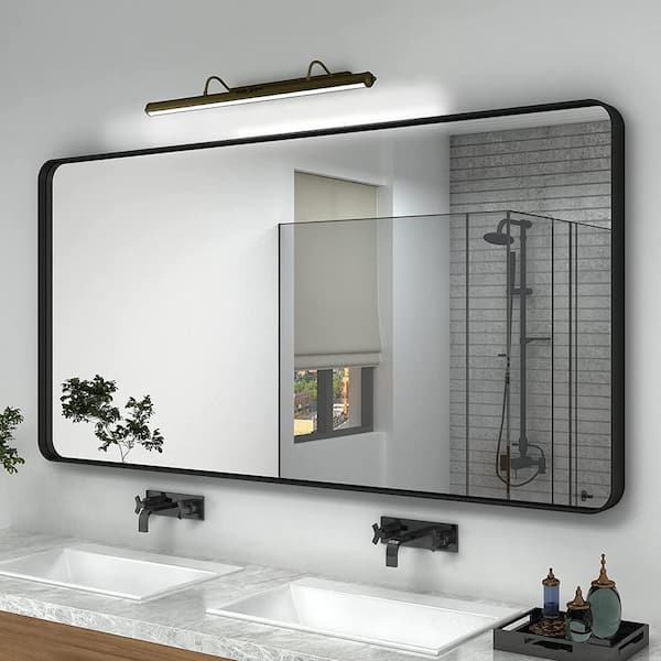 waterpar 55 in. W x 30 in. H Rectangular Aluminum Framed Wall Bathroom Vanity Mirror in Black