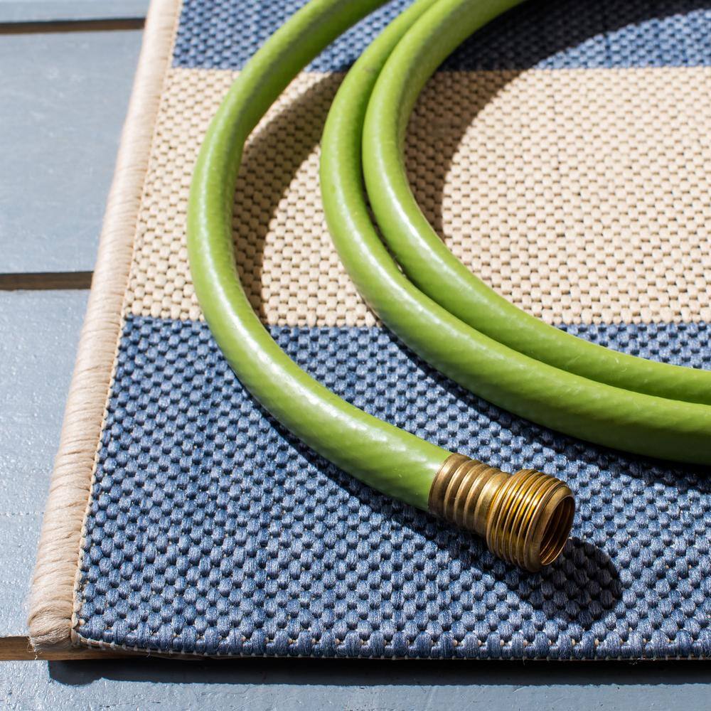 Blue Rectangular Stain-Resistant Synthetic Outdoor Rug