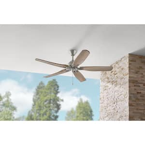 Danetree 60 in. Indoor/Outdoor Brushed Nickel Ceiling Fan with Hand Carved Wood Blades and Pull Chain Included