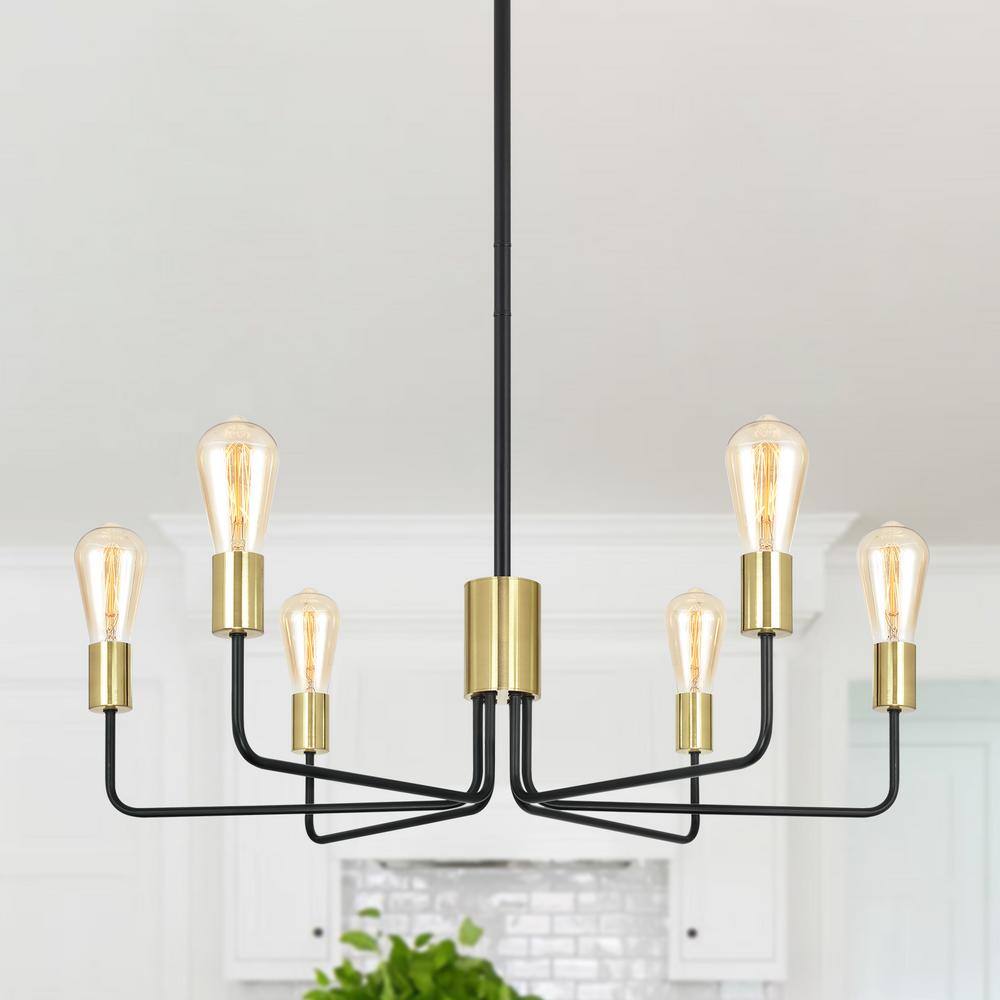 Gwendloyn 6-Light Black/Brass Dimmable Sputnik Modern Linear Chandelier Rustic Industrial Fixture for Kitchen Island price history on PriceWatchPro