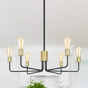 Gwendloyn 6-Light Black/Brass Dimmable Sputnik Modern Linear Chandelier Rustic Industrial Fixture for Kitchen Island