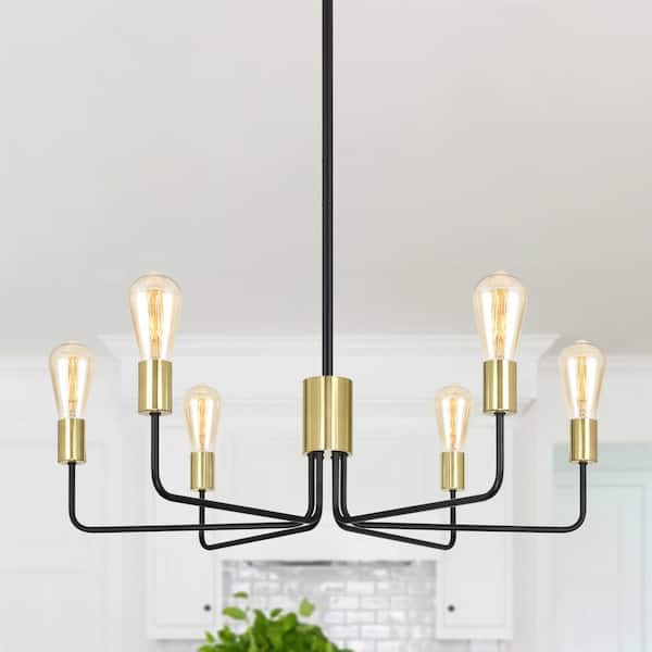 LWYTJO Gwendloyn 6-Light Black/Brass Dimmable Sputnik Modern Linear Chandelier Rustic Industrial Fixture for Kitchen Island