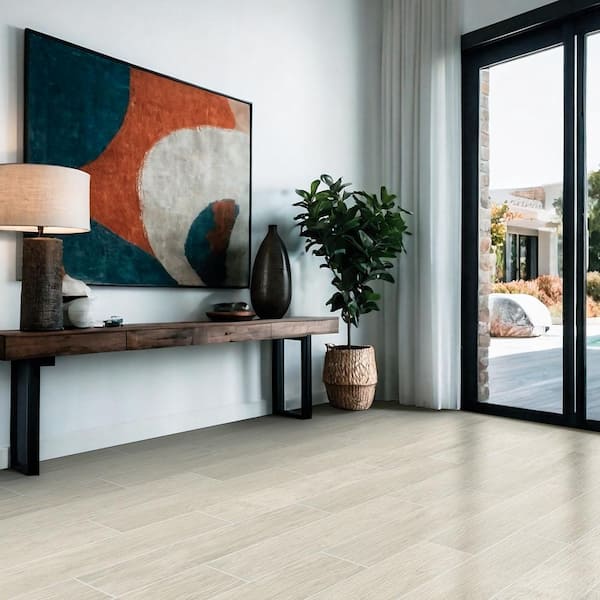 TrafficMaster Capel Bianco 6 in. x 24 in. Matte Ceramic Wood Look