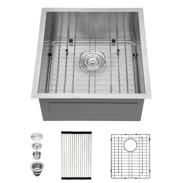 15 in. Undermount Singel Bowl 16 Gauge Brushed Nickel Stainless Steel Kitchen Sink with Drain