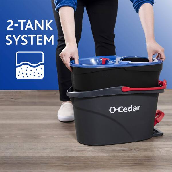 O-Cedar EasyWring RinseClean Spin Mop with 2-Tank Bucket System, 2 Extra  Mop Head Refills, and PowerCorner Outdoor Broom 168534xB2 - The Home Depot