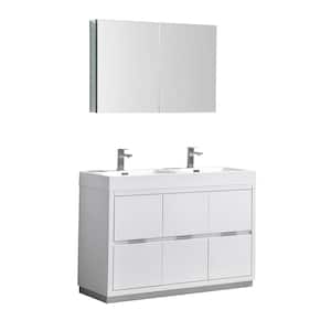 Valencia 48 in. W Vanity in White with Acrylic Double Vanity Top in White with White Basin and Medicine Cabinet
