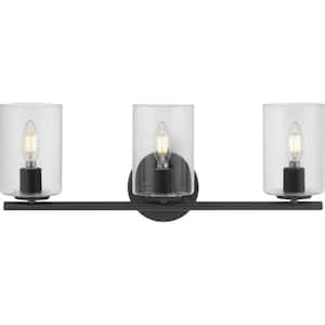 Champlain 22.375 in. 3-Light Matte Black Modern Bathroom Vanity Light with Clear Glass Shades