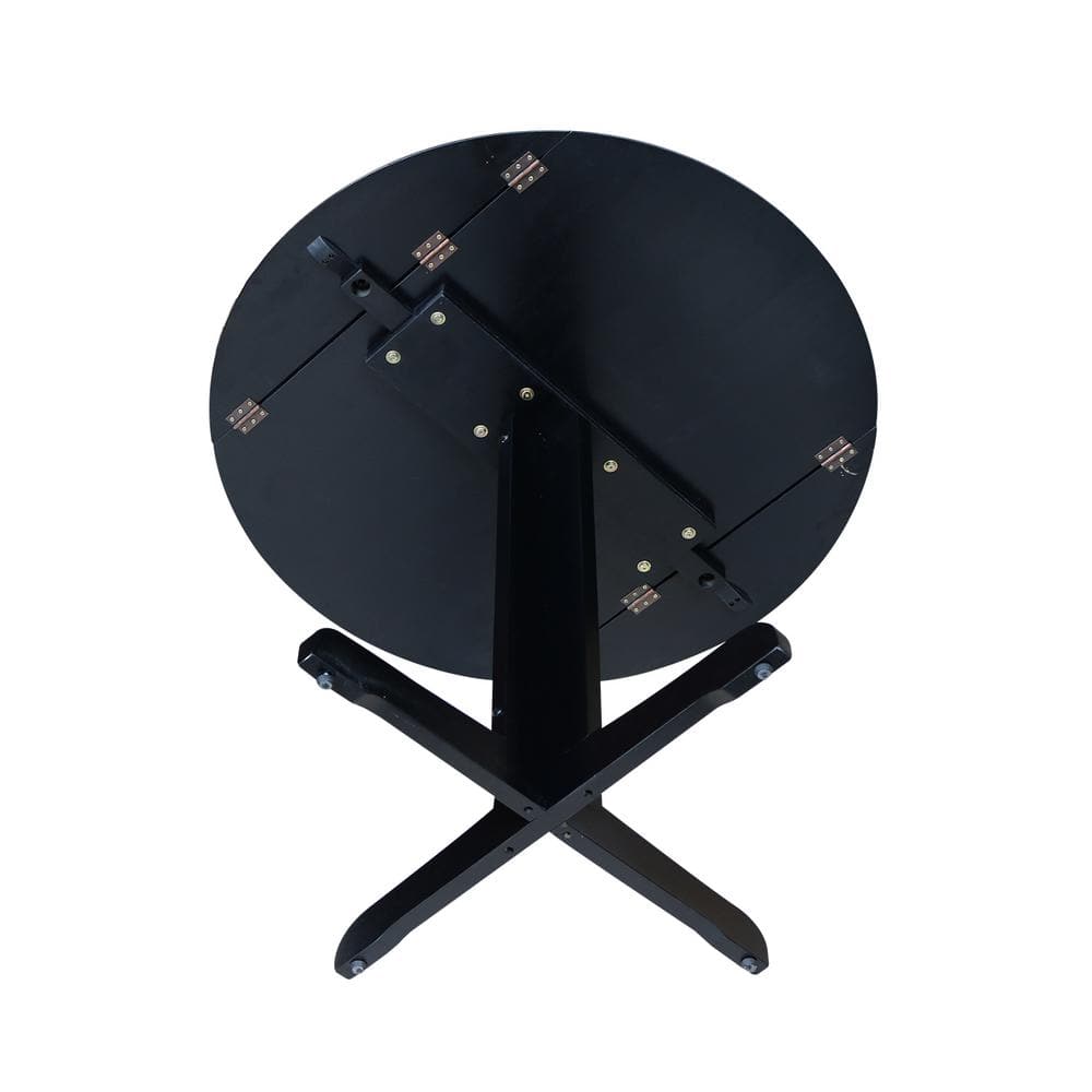 Scandinavian 38" Round Wood Extendable Dining Table in Black