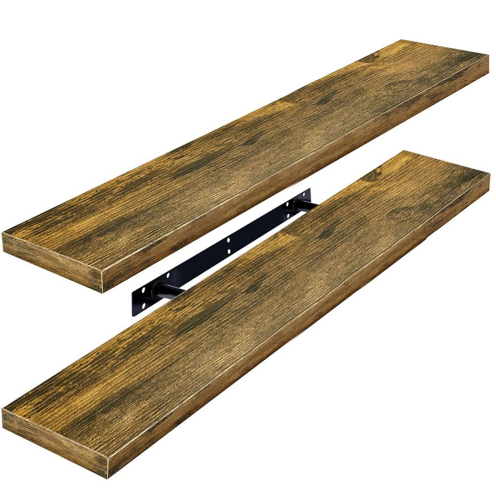 35 in. W x 9 in. D Walnut Floating Decorative Wall Shelf (Set of 2)