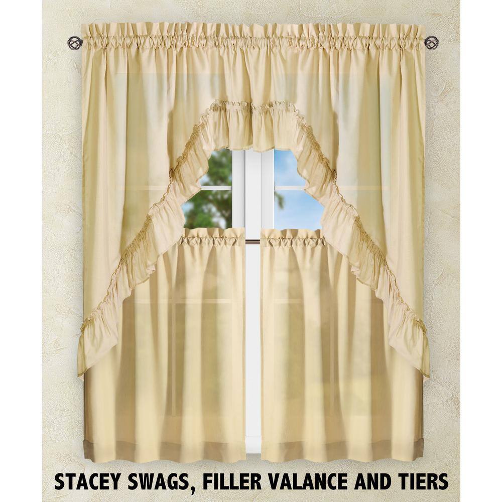 Almond Sheer Cotton Polyester Rod Pocket Window Tier Pair
