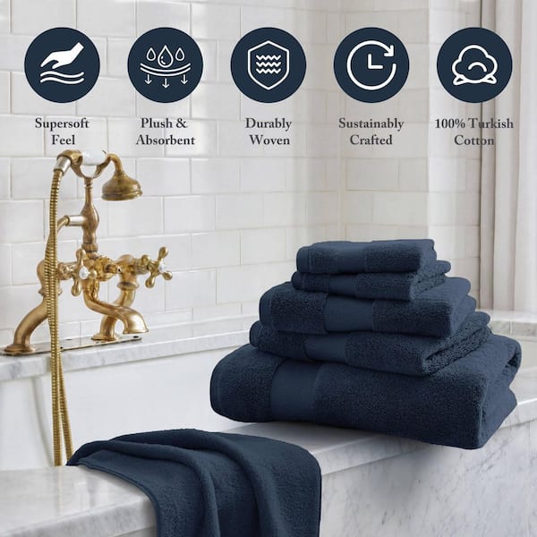 MADISON PARK Signature Turkish 6-Piece Navy Cotton Bath Towel Set