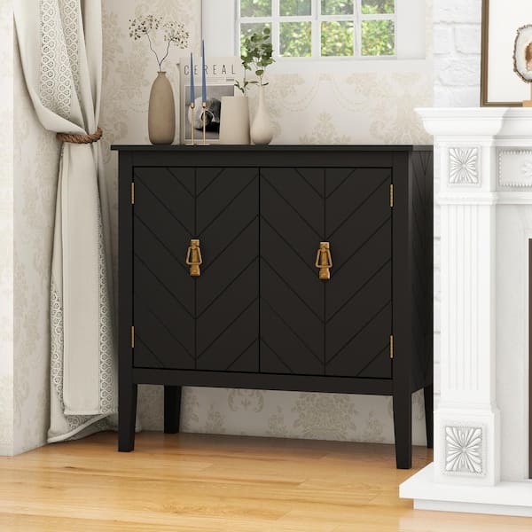 Black 31.5 in. H 2-Door Accent Storage Cabinet Adjustable Shelves