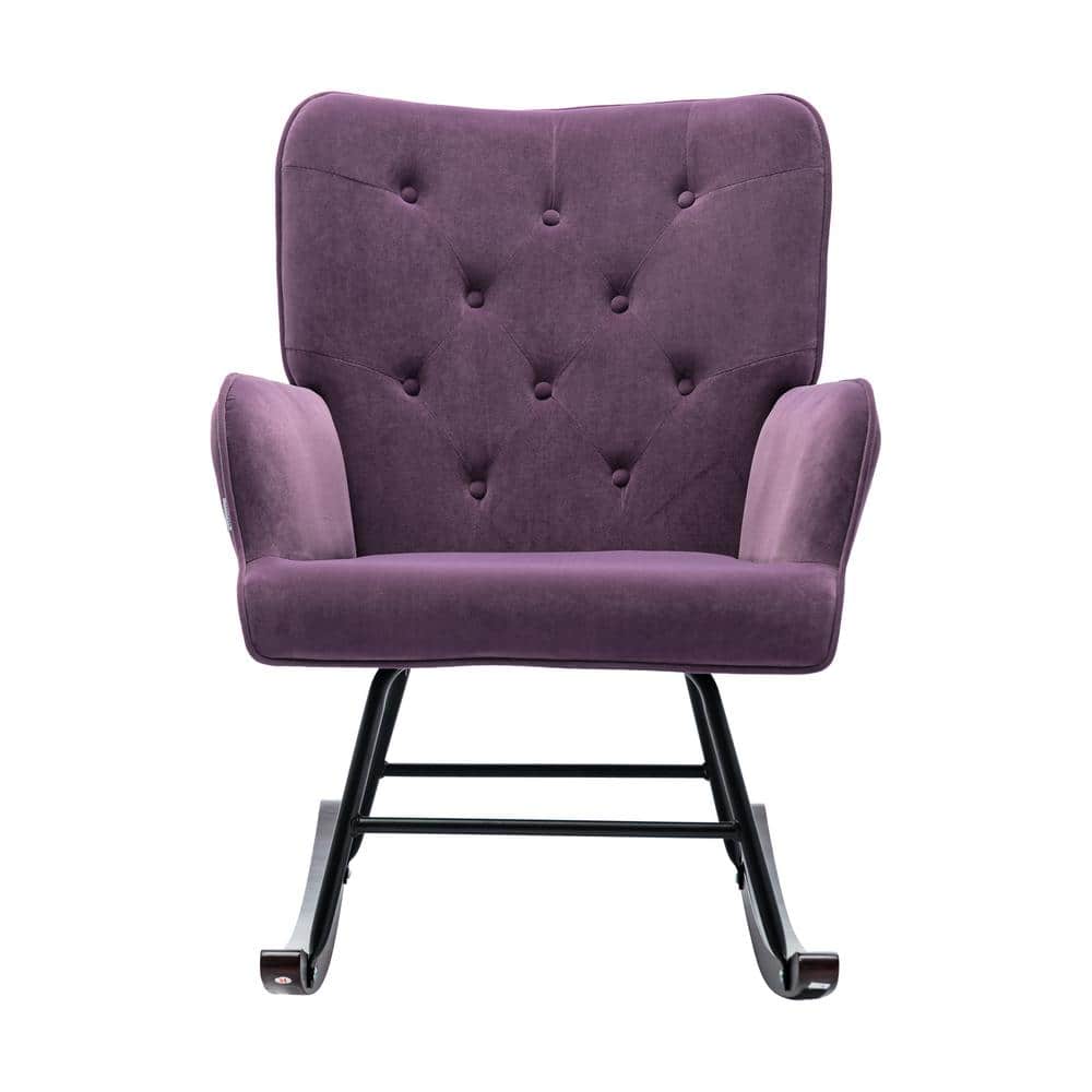 Purple Velvet Comfortable Rocking Chair for Living Room