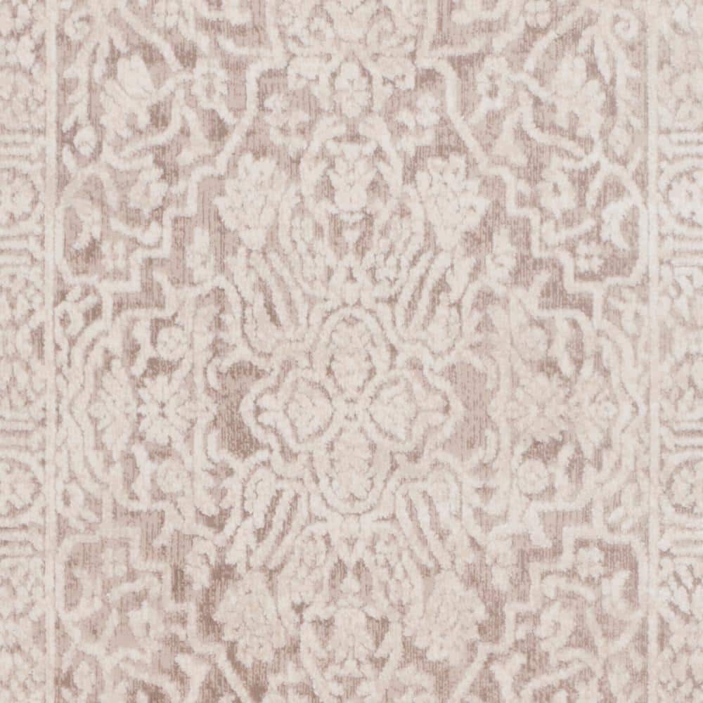 Beige/Cream Floral Hand-knotted Synthetic Runner Area Rug
