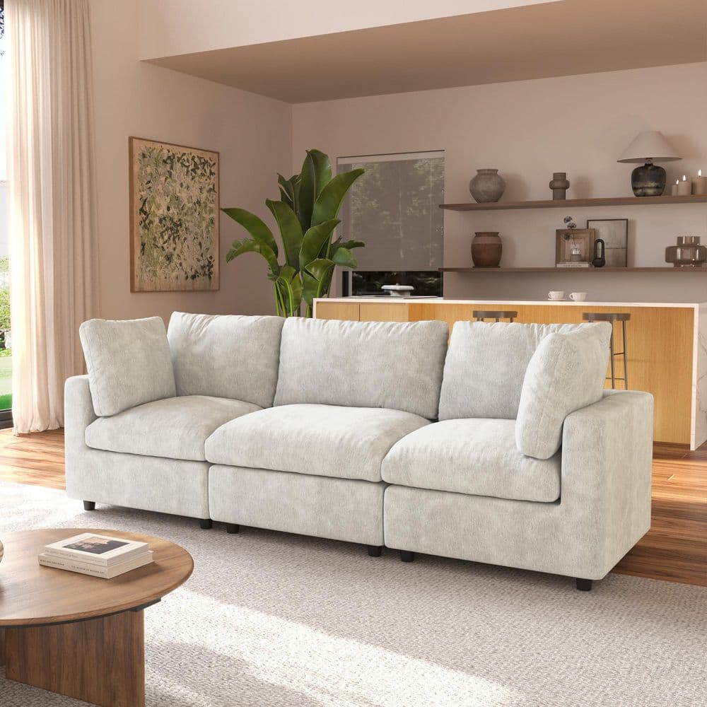 100.5 in. Square Arm Chenille Couch 3-Piece Modular Free Combination Sectional Sofa in. Beige