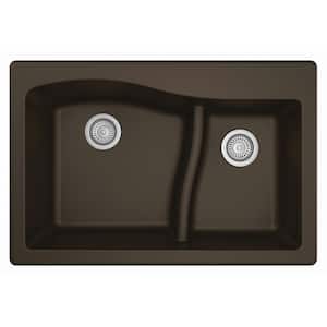 Drop-In Quartz Composite 33 in. 1-Hole 60/40 Double Bowl Kitchen Sink in Brown