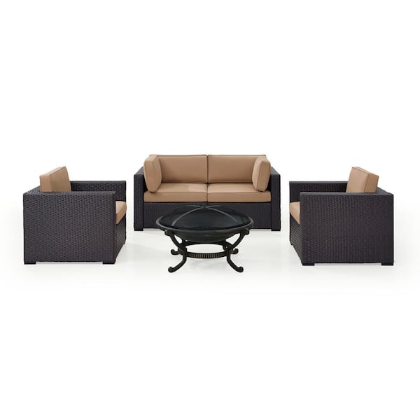 CROSLEY FURNITURE Biscayne 5-Piece Wicker Outdoor Sectional Set with Mocha Cushions