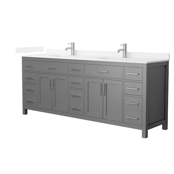 Beckett 84 in. Double Freestanding Dark Gray Bath Vanity with White Quartz Top Unassembled