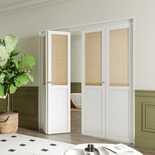 72 in x 80 in(Double 36"W Doors) Webbing & Wood, PVC Covering MDF, White Bi-fold Door with Hardware