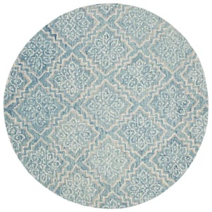 Abstract Blue/Gray 4 ft. x 4 ft. Diamond Floral Round Area Rug