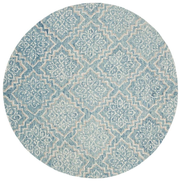 SAFAVIEH Abstract Blue/Gray 4 ft. x 4 ft. Diamond Floral Round Area Rug