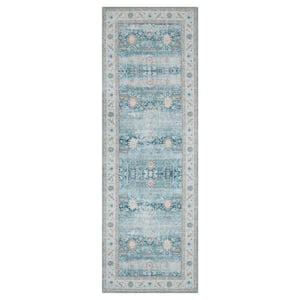 Teal Blue 2 ft. x 6 ft. Persian Traditional Indoor Runner Rug