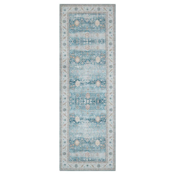 Garvee Teal Blue 2 ft. x 6 ft. Persian Traditional Indoor Runner Rug