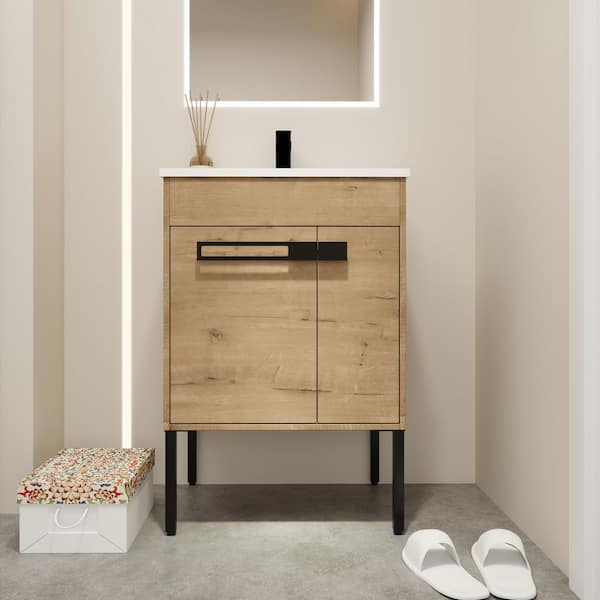 FUNKOL 18 in. W Simplicity Style Freestanding Small Bathroom Vanity with Single Sink and Soft Closing Door in Dark Brown