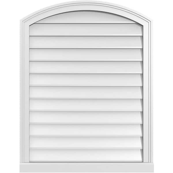 Ekena Millwork 28 in. x 36 in. Arch Top Surface Mount PVC Gable Vent: Functional with Brickmould Sill Frame
