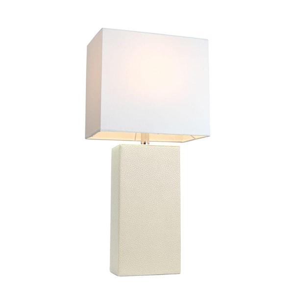 Elegant Designs 21 in. Modern White Leather Table Lamp with White Fabric Shade
