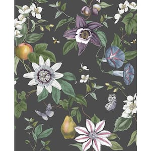 Sierra Black Floral Textured Peelable Paper Wallpaper