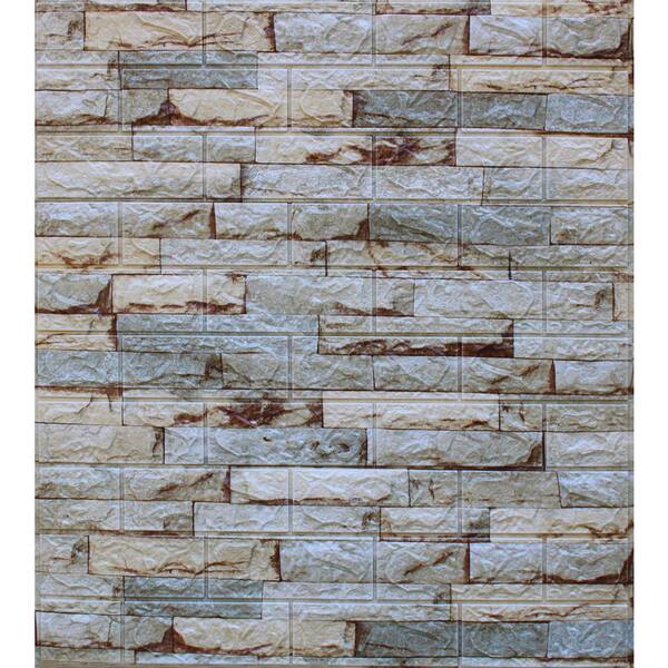 Dundee Deco Falkirk Markinch 27.6 in. x 30.3 in. Beige Grey Brown PE Foam Peel and Stick 3D Decorative Wall Panel (5-Pack)
