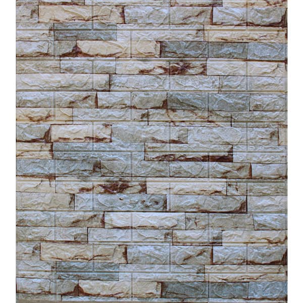 Dundee Deco Falkirk Markinch 1/4 in. x 27.6 in. x 30.3 in. Beige Grey Brown PE Foam Peel and Stick 3D Decorative Wall Panel