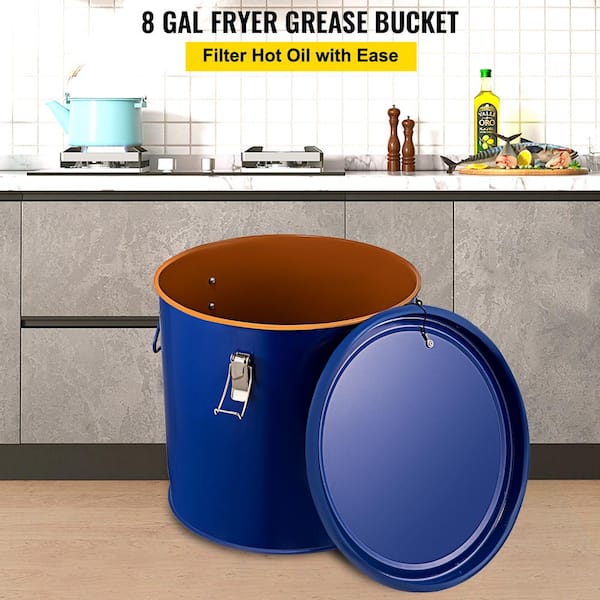 8 Gal. Fryer Grease Bucket Rust-proof Coating Oil Disposal Caddy Steel  Fryer Oil Bucket for Hot Cooking Oil Filtering