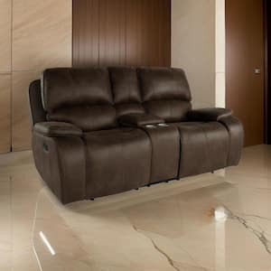 78.7 in. Pillow Top Arm Fabric Rectangle Loveseat Recliner Sofa in Brown