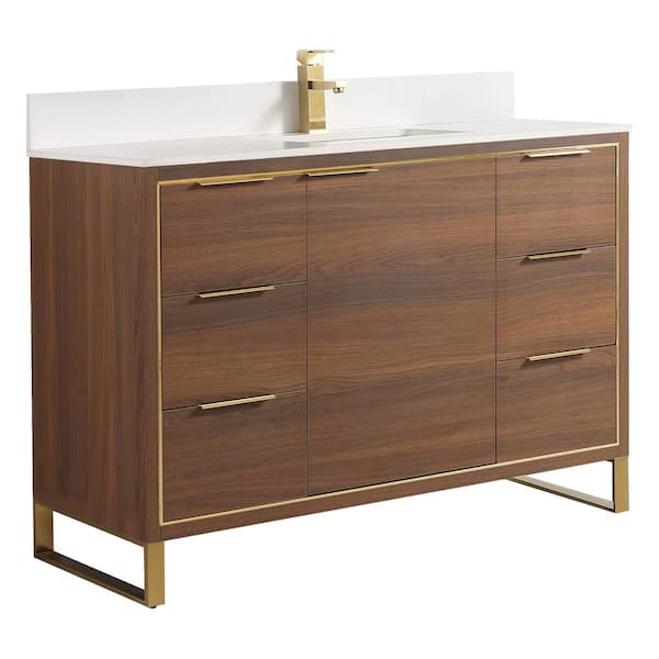 FINE FIXTURES Opulence 48 in. W x 18 in. D x 33.5 in. H Single Sink Bath Vanity in Walnut Ebony with White Top