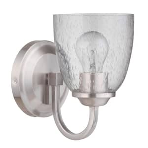 Serene 5.63 in. 1 -Light Brushed Polished Nickel Finish Wall Sconce with Clear Seeded Glass