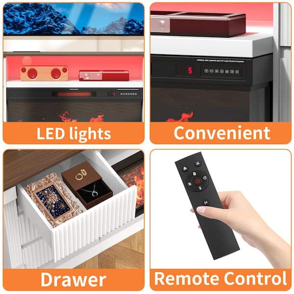 70 in. Freestanding Fireplace TV Stand with 36 in. Electric Fireplace Insert, Adjustable Heat (Up to 400 sq ft) in White