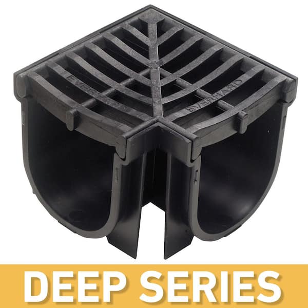 U.S. TRENCH DRAIN Deep Series 90 Deg. Corner for 5.4 in. Trench and Channel Drain Systems w/Black Grate