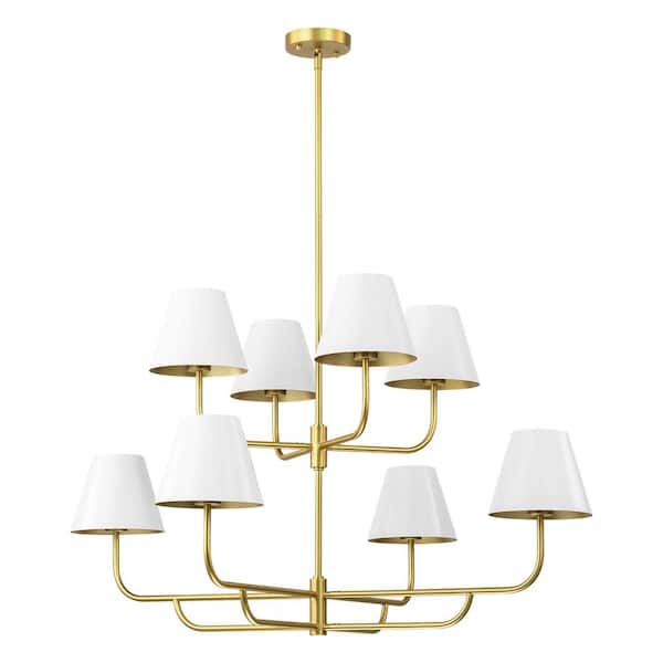 Rennnsan Amelia 8-Light Modern White 2-Tiered Luxury Chandelier Oversized Cone Sputnik Chandelier