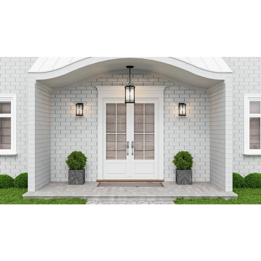 Black Aluminum Dimmable Outdoor Wall Lantern with Textured Glass