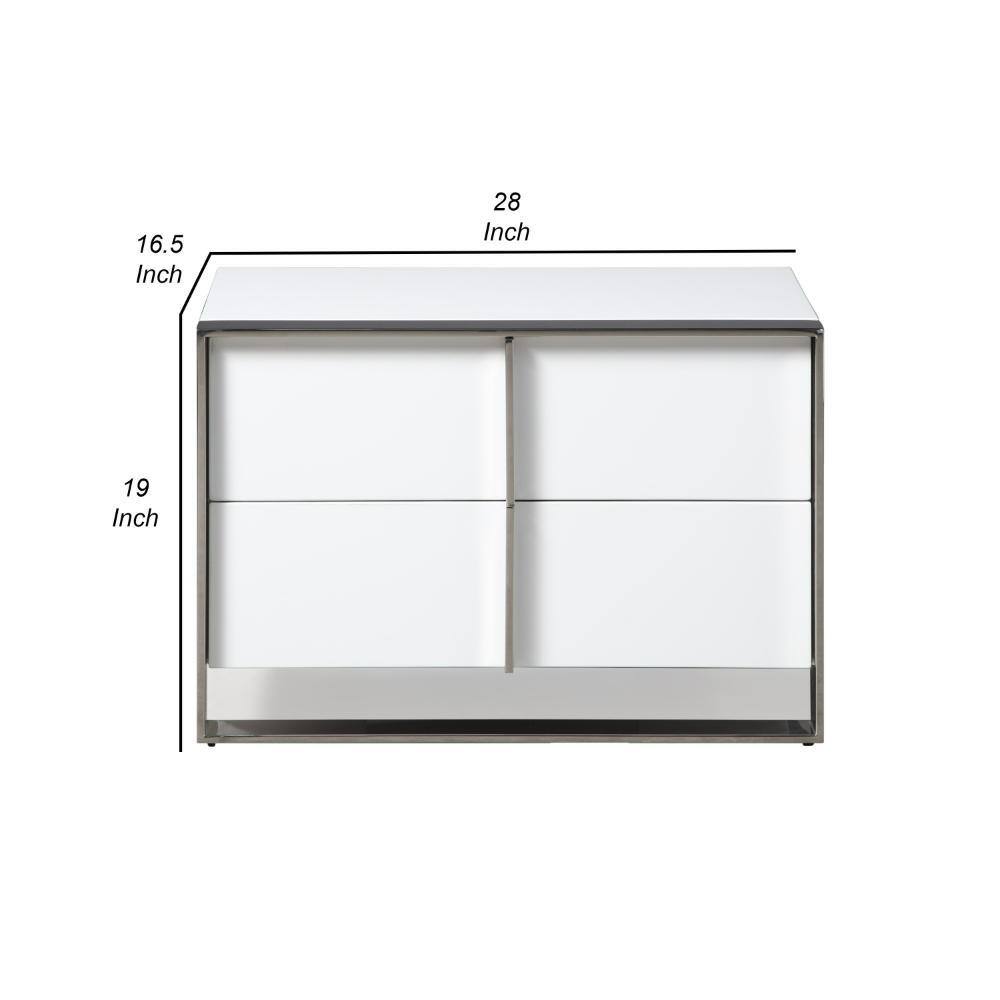 High Gloss White and Chrome 2-Drawer Nightstand