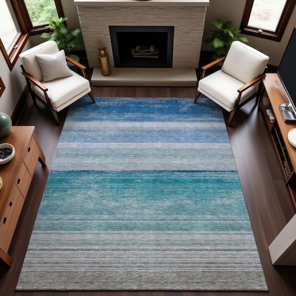 Mayfield Premium Machine Washable Abstract AMF1252 Sky 10 ft. x 14 ft. Area Rug