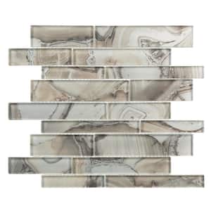 Myst Nero Gray/Brown 11-3/4 in. x 11-3/4 in. Glossy Smooth Glass Mosaic Tile (4.8 sq. ft./Case)