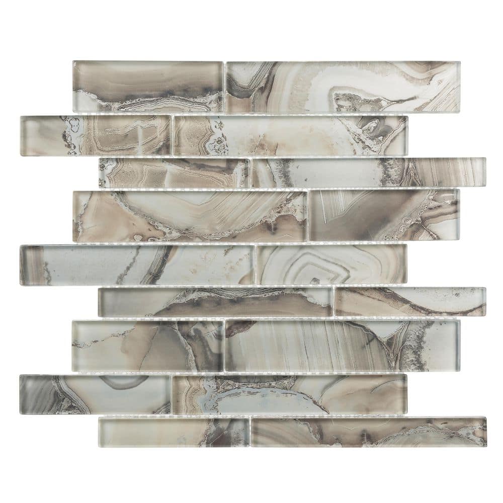 Myst Nero Gray/Brown 5 in. x 6.5 in. Glossy Smooth Glass Mosaic Tile Sample