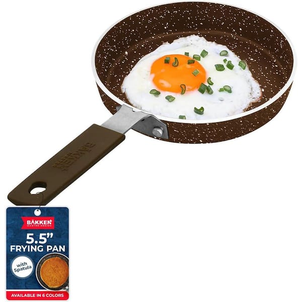 2-Piece Mini Pan Set-5.5'' Aluminum Non-Stick Egg Frying Pan, Brown Marble with Spatula